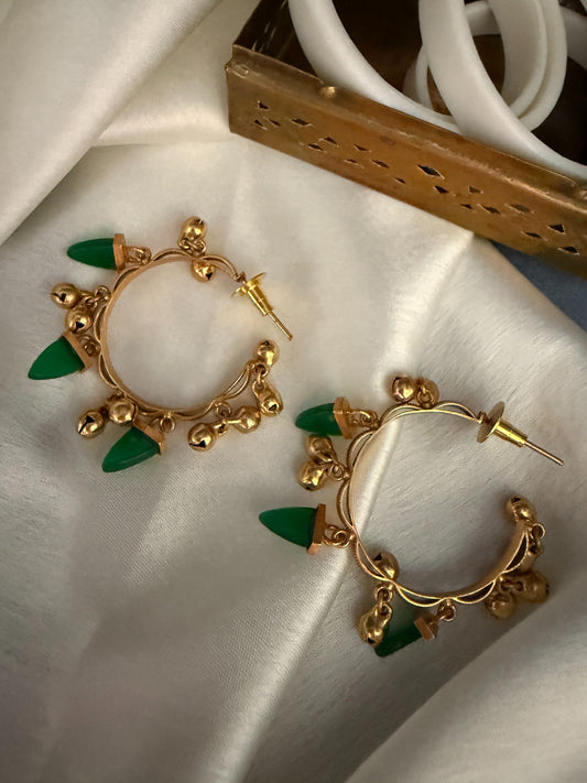 Green Crystal Hoops