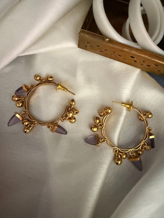 Purple Crystal Hoops