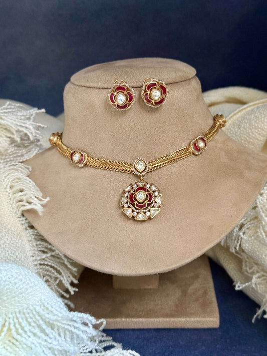 Pink Radhika Pendant Set