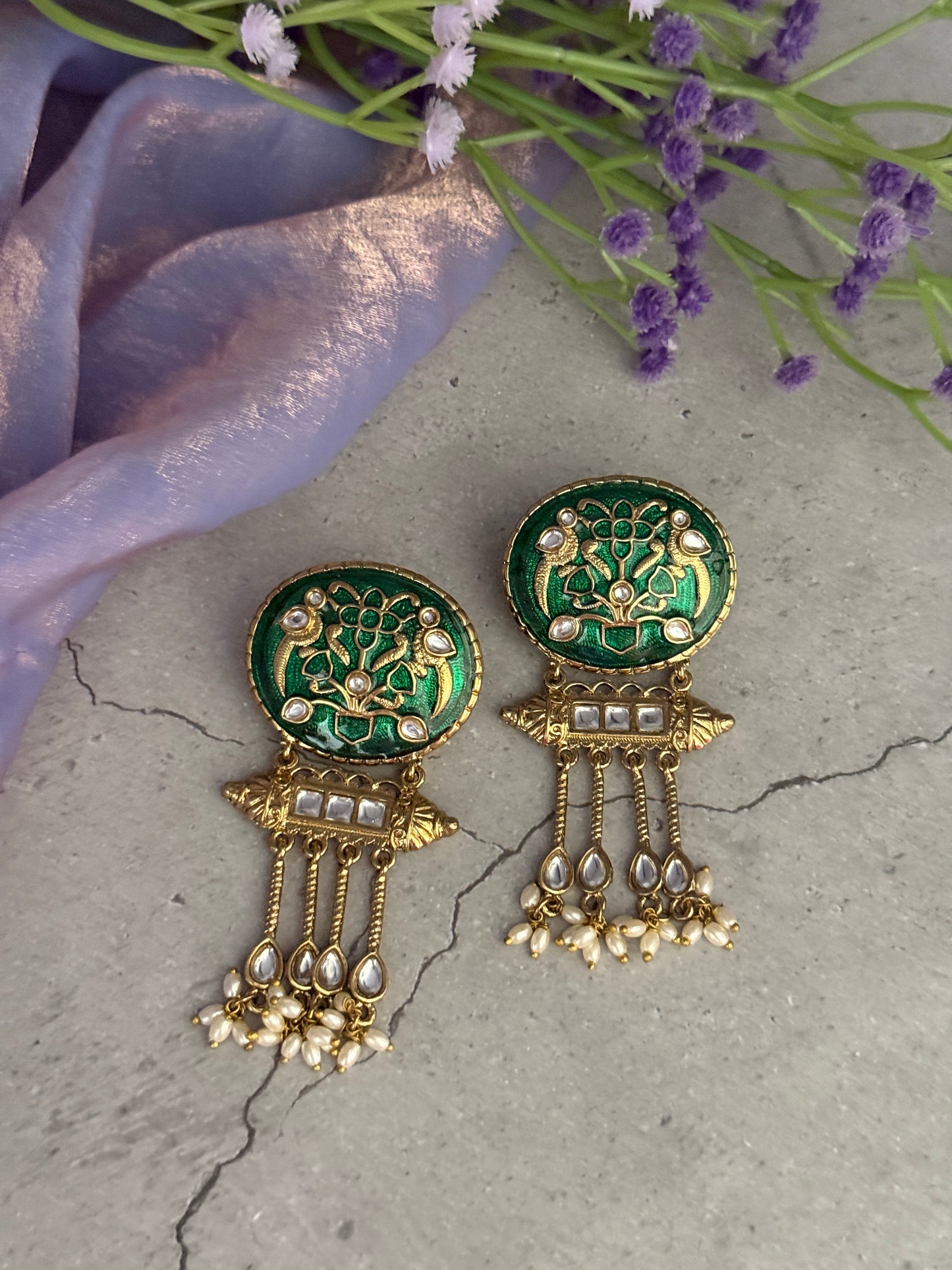 Green Emboss Danglers