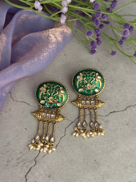 Green Emboss Danglers