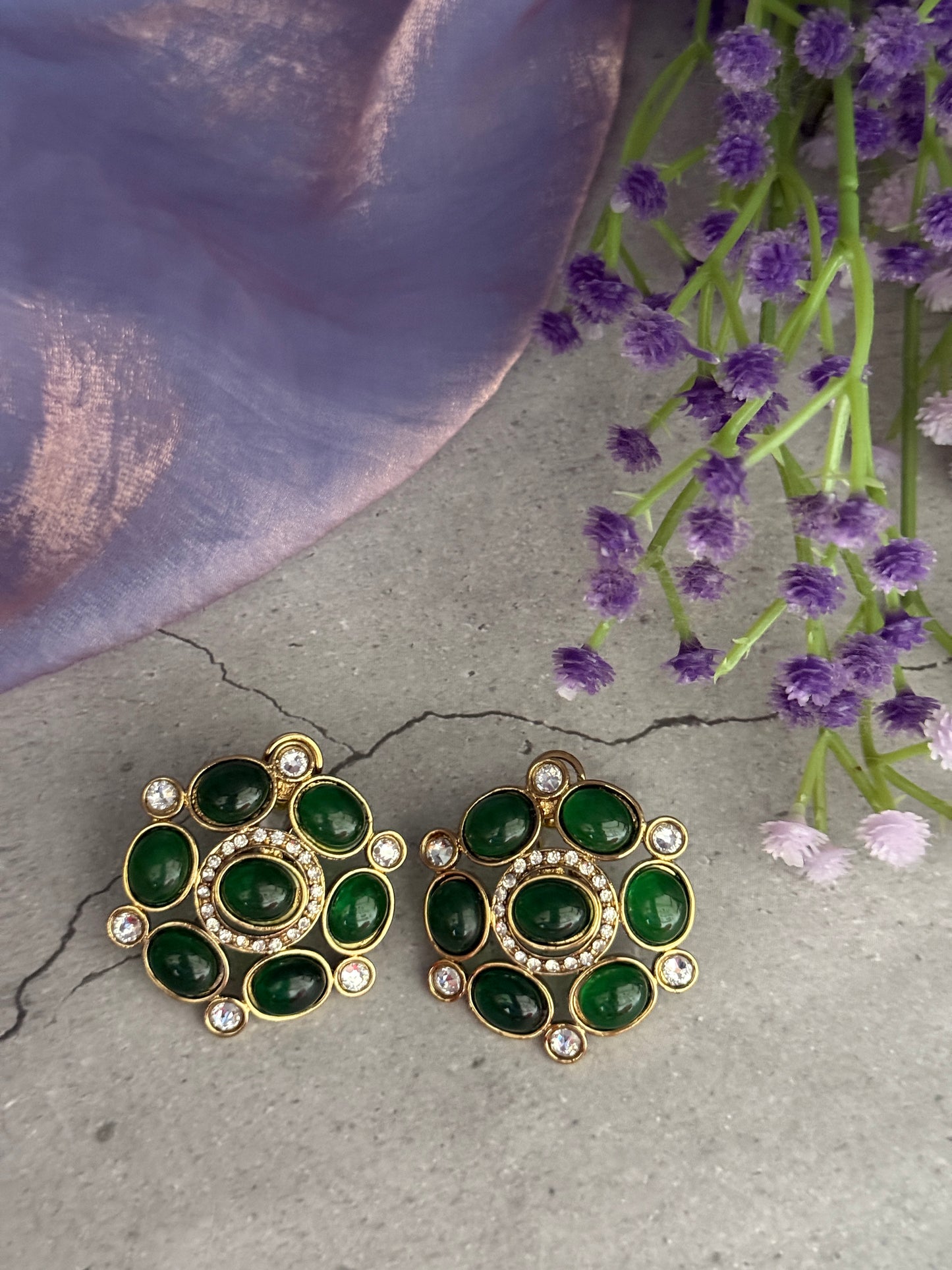 Green Oval Stone Studs
