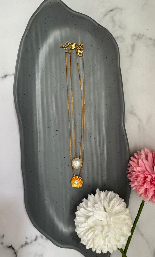 Double Layer Pearl Floral Chain