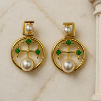 Green Stone Pearl Circular Studs