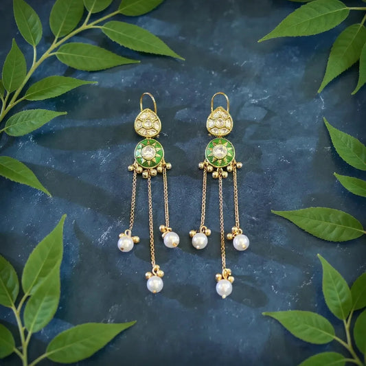 Green Sheena Pearl Danglers