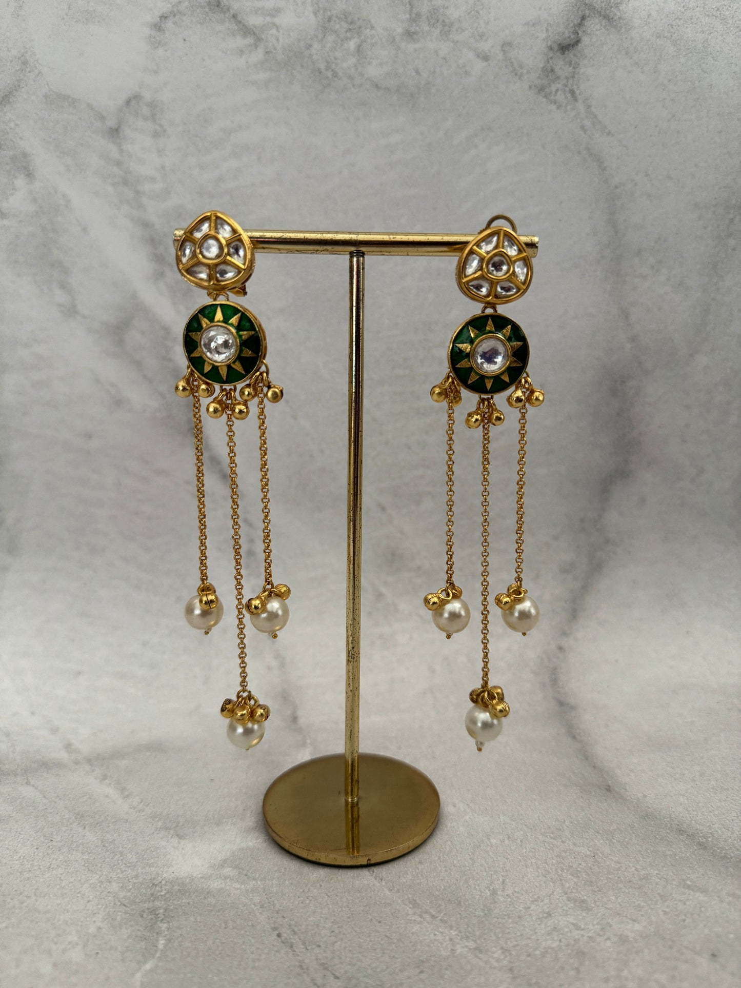 Green Sheena Pearl Danglers