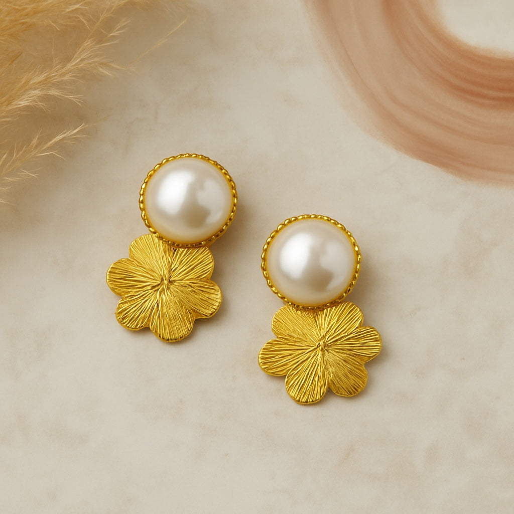 Flat Floral Pearl Studs
