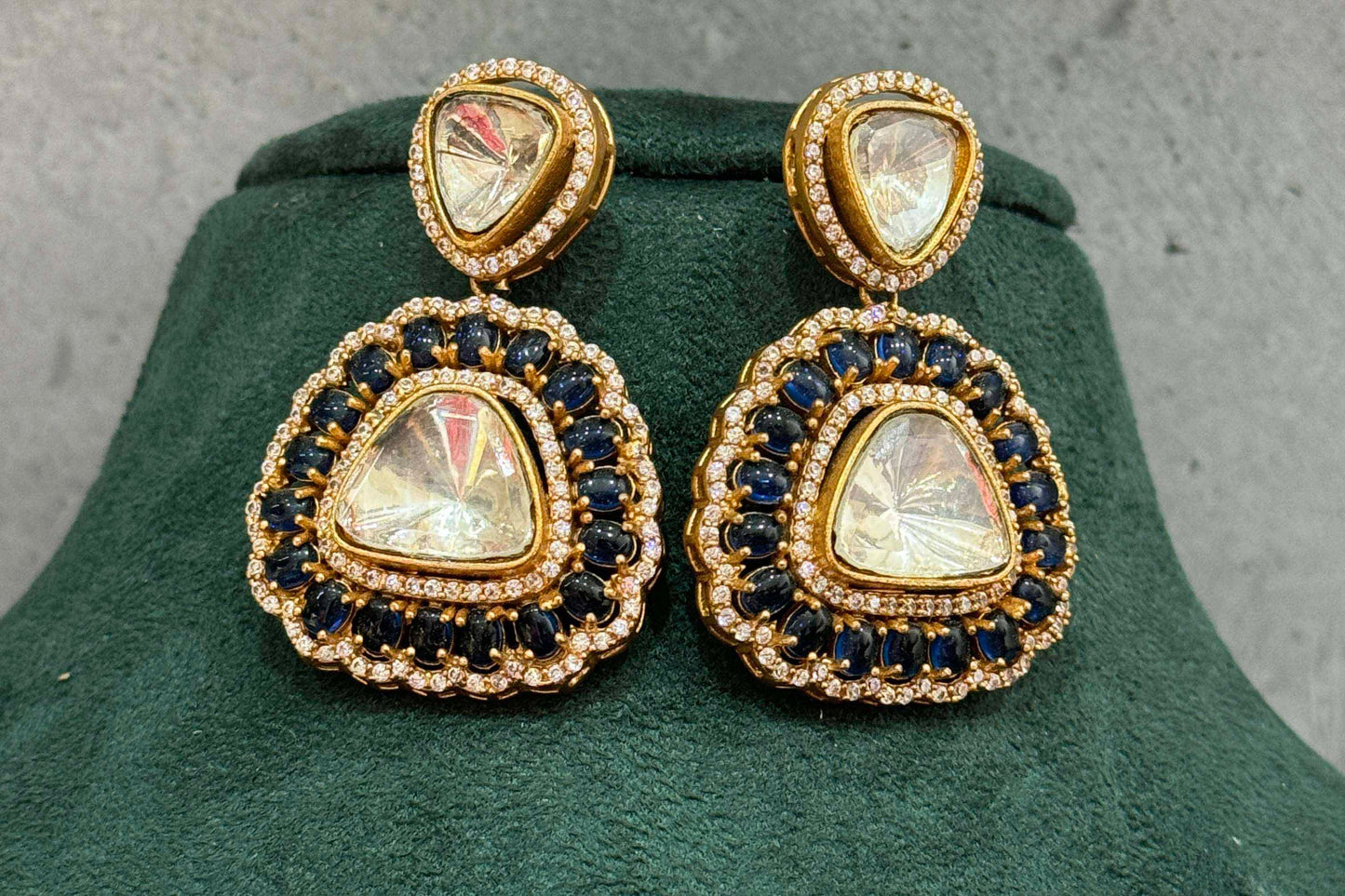 Blue Polki Danglers