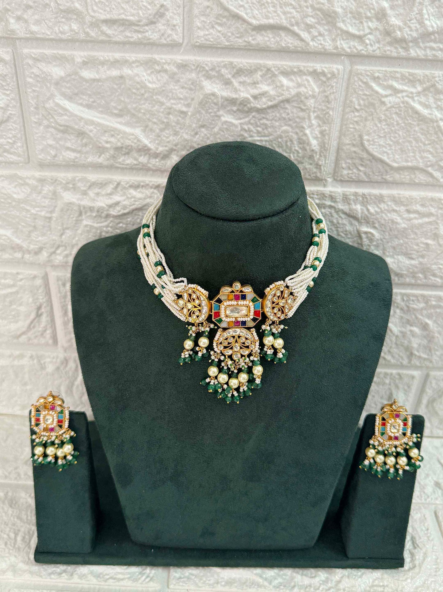 Green Navgraha Choker Set