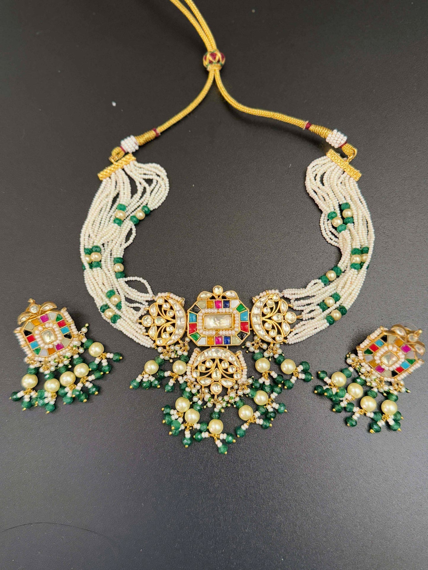 Green Navgraha Choker Set