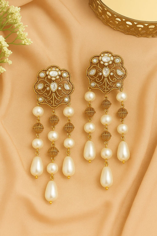 Cutwork Pearl Tassel Danglers